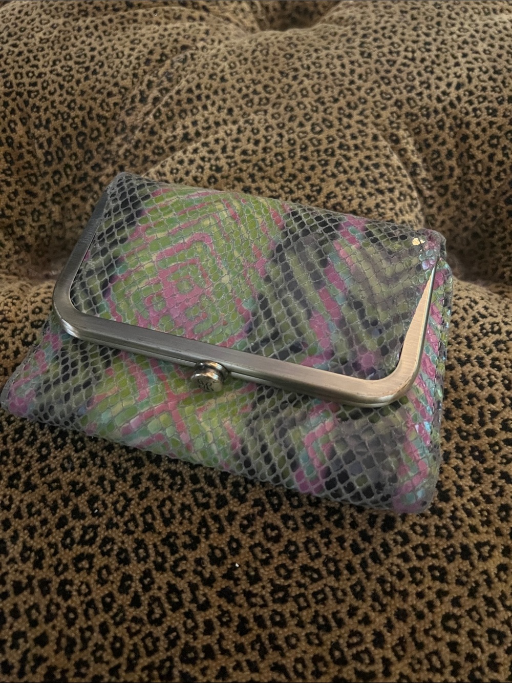 HOBO Robin Pastel Snake-Print Kiss-Lock  Wallet in Pink, Green & Gray